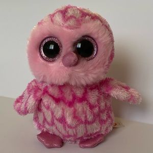Ty Pinky Owl Beanie Boo Plush Glitter Sparkle Big Eyes Birds 6” 2014 Stuffie EUC
